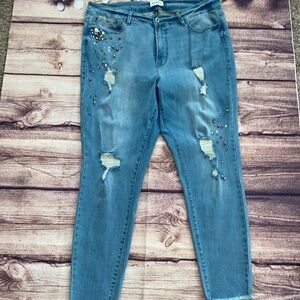 Rebel Wilson X Angels Crop Jeans Distressed Blue